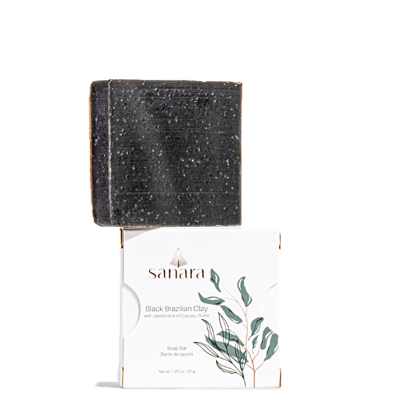 Black Brazilian Clay Soap Bar with Jojoba oil and Cupuaçu Butter 1.25 oz by Sanara at Petit Vour